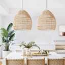 Arturesthome 1 Light Rattan Woven Pendant Light Shades,17.7" Kitchen Island Pendant Light,Handmade Hanging Lamp Crafts Lampshade for Living Dining Room (45cm*45cm)