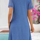 MEROKEETY Women's Summer Short Lace Sleeve T Shirt Dress Casual Crew Neck Pleated Front Shift Dresses (Blue, S)