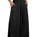 ANRABESS Women Palazzo Pants Summer Boho Bagyy Wide Leg High Smocked Waist Casual Loose Lounge Pant with Pocket Black Small