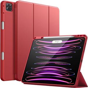 JETech Case for iPad Pro 12.9-Inch (6th/5th Generation, 2022/2021 Model) with Pencil Holder, Support 2nd Pencil Charging, Slim Tablet Cover with Soft TPU Back, Auto Wake/Sleep (Red)