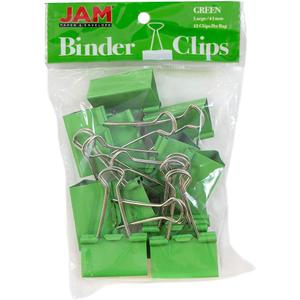 JAM PAPER Colorful Binder Clips - Large - 1 1/2 Inch (41 mm) - Green Binderclips - 12/Pack