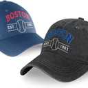 Embroidered City Vintage Classic 2-Pack Washed Denim and Color Snapback Caps for Men Women, Adjustable Fans Baseball Cap (Boston)