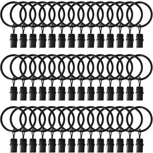42 Pack Curtain Rings with Clips 1.5" Interior Diameter,Metal Drapery Clips with Rings,Black Curtain Clips,Strong Vintage Decorative Rustproof Drapery Ring with Hooks for Bathroom,Bedroom and Kitchen