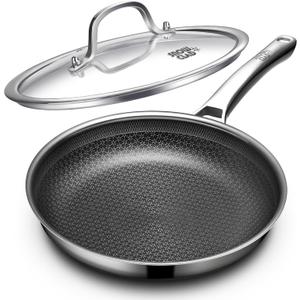 Non Stick Frying Pans, 12 inch with Lid Hybrid Frying Pans Nonstick,non stick Stainless Steel Skillets, Dishwasher/Oven Safe Cookware, Induction Compatible, PFOA Free Cookware