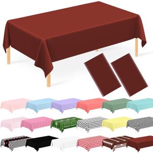 2 Pack Burgundy Plastic Tablecloth Disposable Maroon Table Cloth for Rectangle Tables Burgundy Party Decorations for Outdoor Picnic, Wedding, Baby & Bridal Shower, Birthday Party 54 x 108 in