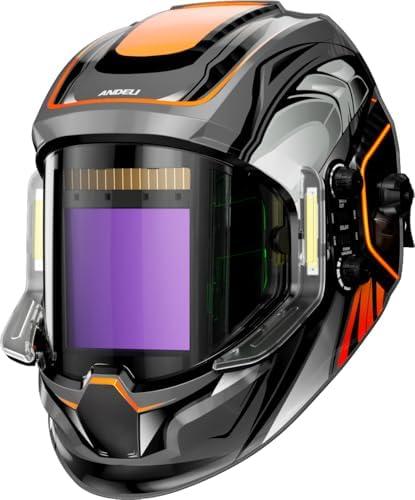 ANDELI Welding Helmet - Panoramic 180° View 3.94"X3.74", LED Lighting True Color Auto Darkening Welding Helmet with Light, 4 Arc Sensor, 4/5-8/9-13 Type-C Charging