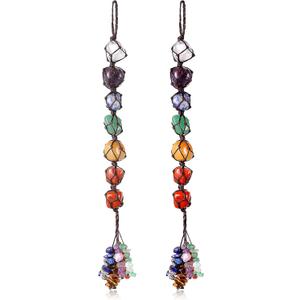 Syhood 7 Chakra Gemstones Crystal Healing Hanging Ornament, Good Luck Indoor Home Wall Decoration, Feng Shui Ornament, Car Window Decoration, Christmas Trees Ornament (2 Pieces)