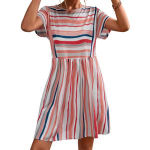 Womens Summer Striped Short Sleeve T-Shirt Dresses Casual Crew Neck Mini Dress Flowy Beach Sundress (XXL)