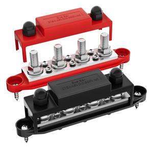 Upgrade 275A 12V Bus Bar Battery Power Distribution Block Car Audio 12 Volt DC Busbar 4 x 3/8" Posts 6 x #8 Screws for Marine Automotive RV and Solar Wiring