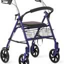 Medline Steel Rollator Walker with Seat, Blue, 300 lb. Weight Capacity, 8 Wheels, Foldable, Adjustable Handles, For Seniors, For Mobility Impairment