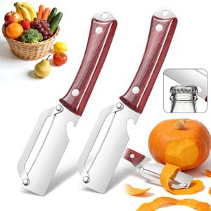 2 x 3-in-1 Stainless Steel Vegetable Peeler & Julienne Cutter with Bottle Opener - Multifunctional Kitchen Gadget for Fruits, Veggies, Camping & Daily Home Cooking(2-Pack) red