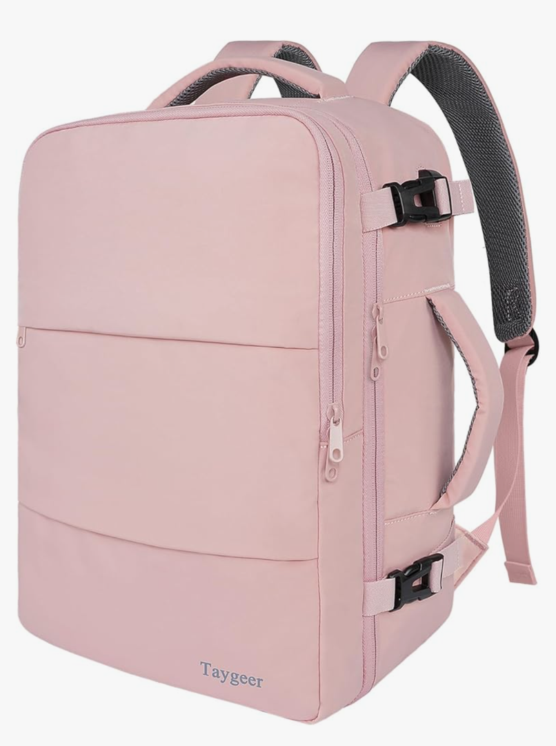 Taygeer Travel Backpack for Women, Carry On Backpack with USB Charging Port & Shoe Pouch, TSA 15.6inch Laptop Mochila Flight Approved, Nurse Bag Casual Daypack for Weekender Business Hiking, Pink