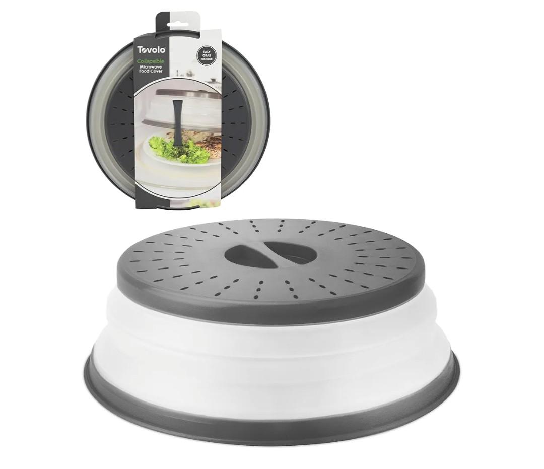 Tovolo Microwave Splatter Cover for Food, Medium (Charcoal) - Collapsible & Vented Silicone Splatter Guard Lid - Microwave Plate & Dish Cover with Handle - BPA-Free Kitchen Gadget for Meal Prep