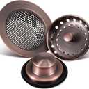 Mudder 3 Pcs Kitchen Sink Drain Strainer and Stopper Stainless Steel Garbage Disposal Plug with Handle Universal Anti-Clogging Kitchen Sink Filter Sieve Basket Strainer(Antique Copper)