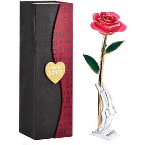 Gold Rose 24K Plated Gold Dipped Rose, Forever Preserved Rose Flowers with Stand, Romantic Gift for Valentine's Day and Mothers Day, Anniversary, Birthday,Gifts for Her,Wife, Girlfriend