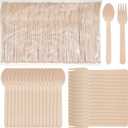 Mumufy 1000 Pcs Disposable Wooden Cutlery Set Bulk Utensils Spoons and Forks Set Forks Spoons Flatware for Weddings Camping Catering Picnic BBQ Party