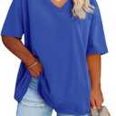 Fisoew Women's Plus Size V Neck T Shirts Summer Half Sleeve Tees Casual Loose Fit Cotton Tunic Tops, XL