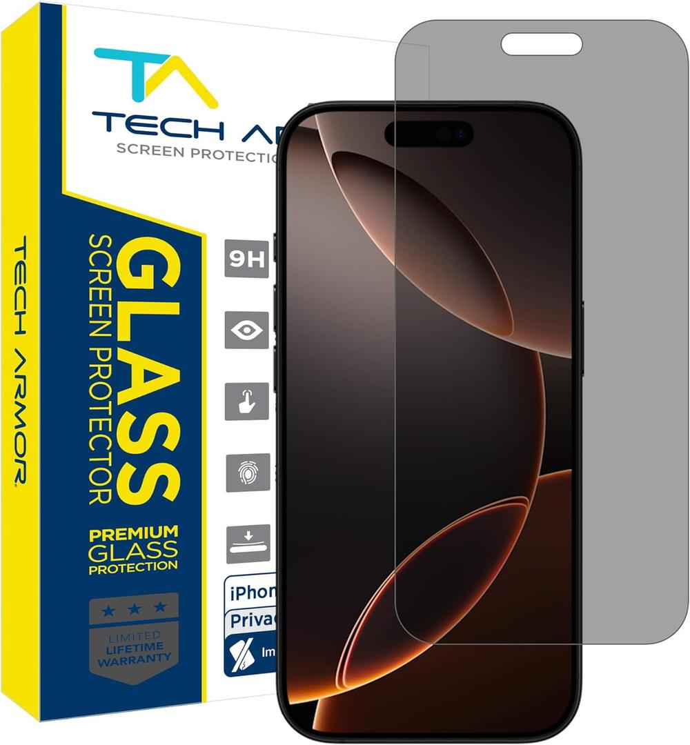 Tech Armor for Apple iPhone 16 Pro Screen Protector Privacy Glass 6.3 inch - Ballistic Tempered, Anti-Spy, Case Friendly, Easy Installation, Bubble Free, Touch Support, 1 Pack