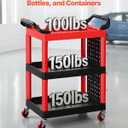 VEVOR 3 Tier Utility Cart on Wheels, 300 LBS Rolling Tool Storage with Pegboards & 360° Swivel Wheels (2 Brakes), Heavy Duty Plastic Rolling Cart for Garage, Warehouse & Repair Shop