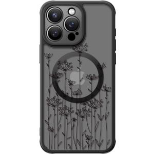 FUNMIKO for iPhone 14 Pro Case Military-Grade Protection & Wireless Charging - Trendy Floral Design for Women Girls, Non-Slip Matte Phone Cover with Shockproof Corners - Elegantly Sketched Flower