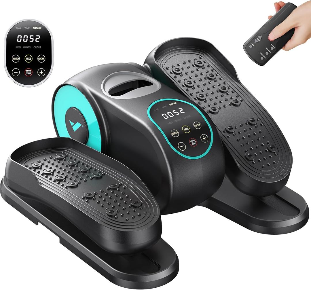 MERACH Under Desk Elliptical Machine, Leg Exerciser While Sitting for Seniors with Remote Control & 12-Speeds, Quiet Portable Electric Seated Pedal Exerciser Machine for Home Office