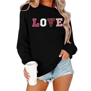 Valentine Sweatshirts for Women Heart Embroidery Sweatshirt Valentines Day Shirts Casual Valentine Pullover Tops (Black, M)
