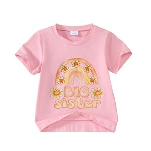 Little Girl Shirts Big Sister Tee Shirt Top Summer Short Sleeve Clothes 6-7 Years, Pink