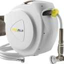 Retractable Garden Hose Reel, 5/8 in 100+6 ft, Heavy Duty Wall Mounted Water Hose Reel, Spring Power Automatic Rewind, Any Length Lock, 180 Swivel Bracket, 10 Pattern Spray Nozzle