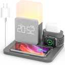 Wireless Charging Station, iPhone 3 in 1 Fast 15W Wireless Charger with Alarm Clock and Night Light, Charging Dock for iPhone 12/13/14/15/16/17 Pro/Pro Max, Samsung, AirPods (Gray)