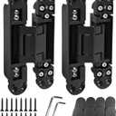 Hidden Door Hinge (7in)-2pc Invisible Door Hinges,3D Adjustable 180 Degree Invisible Hinges,176.5 lb.Load Capacity.(Black, 7 x 2.8 x 1)
