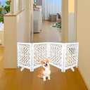 Goroly Home Wooden Dog Gate - Foldable Freestanding Pet Gate for Indoor Use, Adjustable Safety Barrier for Dog, Puppies & Small Pets, Perfect for Stairs & Doorways- 24x72 Inch Antique White (4 Panel)