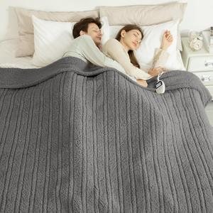Queen Size Heated Blanket Single Control - 84"X90" Soft Double Sided Sherpa Electric Blanket with 6 Fast Heating Levels & 10 hrs Timer Settings, Washable & ETL Certified for Bed, Grey