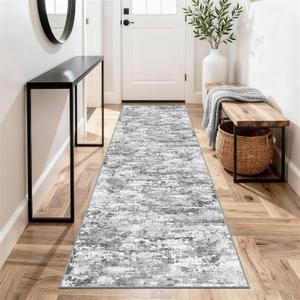 Washable Carpet Runners for Hallway 8ft-Non Slip Floor Runners for Dogs, Abstract Hallway Runner Rug with Silicone Backing, Stain Resistant Rug for Indoor High Traffic,2.6x8,Gray