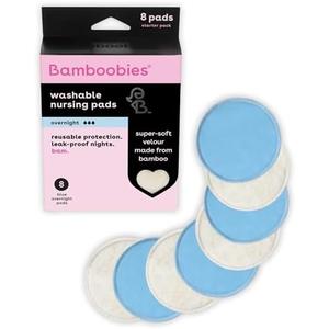 Bamboobies Overnight Nursing Pads, Ultra-Soft Velour, Reusable and Washable for Nightly Use, Leak-Proof Pads for Breastfeeding, 8 Pads