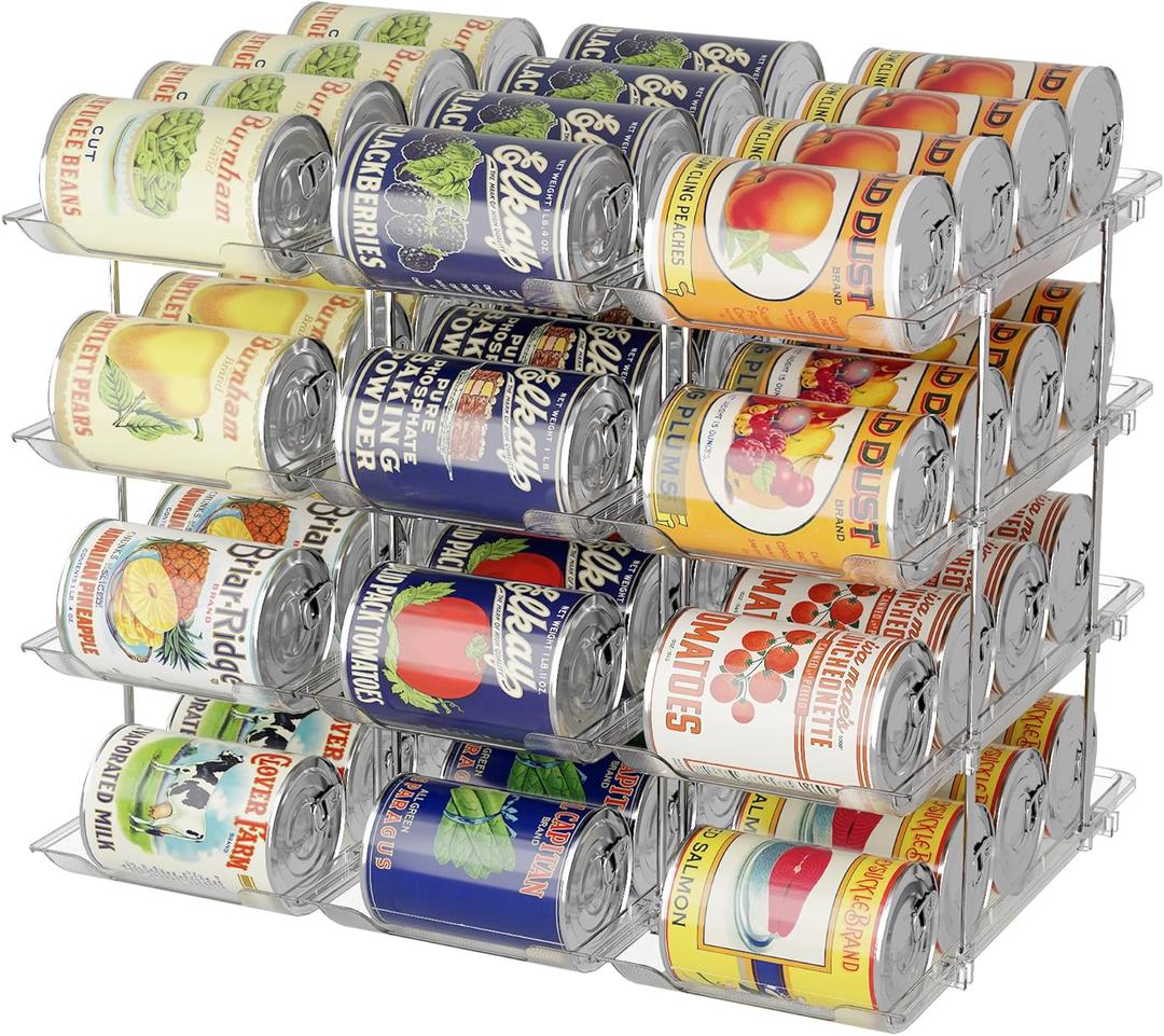 Can Organizer For Pantry Canned Food Goods Organizer For Cabinet Clear Automatic Rolling Can Storage Organizer Pantry Holders Rack, Holds Up to 48 Cans (4Tier*3)