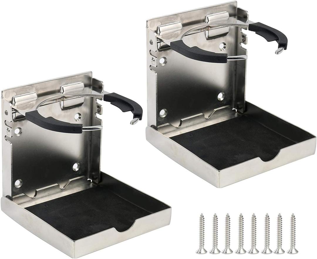 Amarine Made 2-Pack of Stainless Steel Folding Drink Holder Cup Holder Marine Boat Caravan car (M:4")