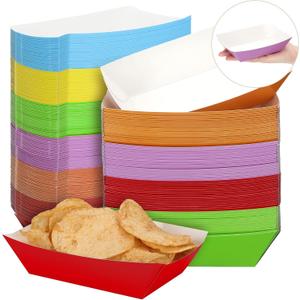 Panelee 120 Pcs Colorful 1lb Nacho Boats Trays Disposable Paper Food Trays Paper Boats Plates Containers Disposable Serving Basket for Nachos Hot Dog Snack Sandwich Burger BBQ Dessert Popcorn Taco