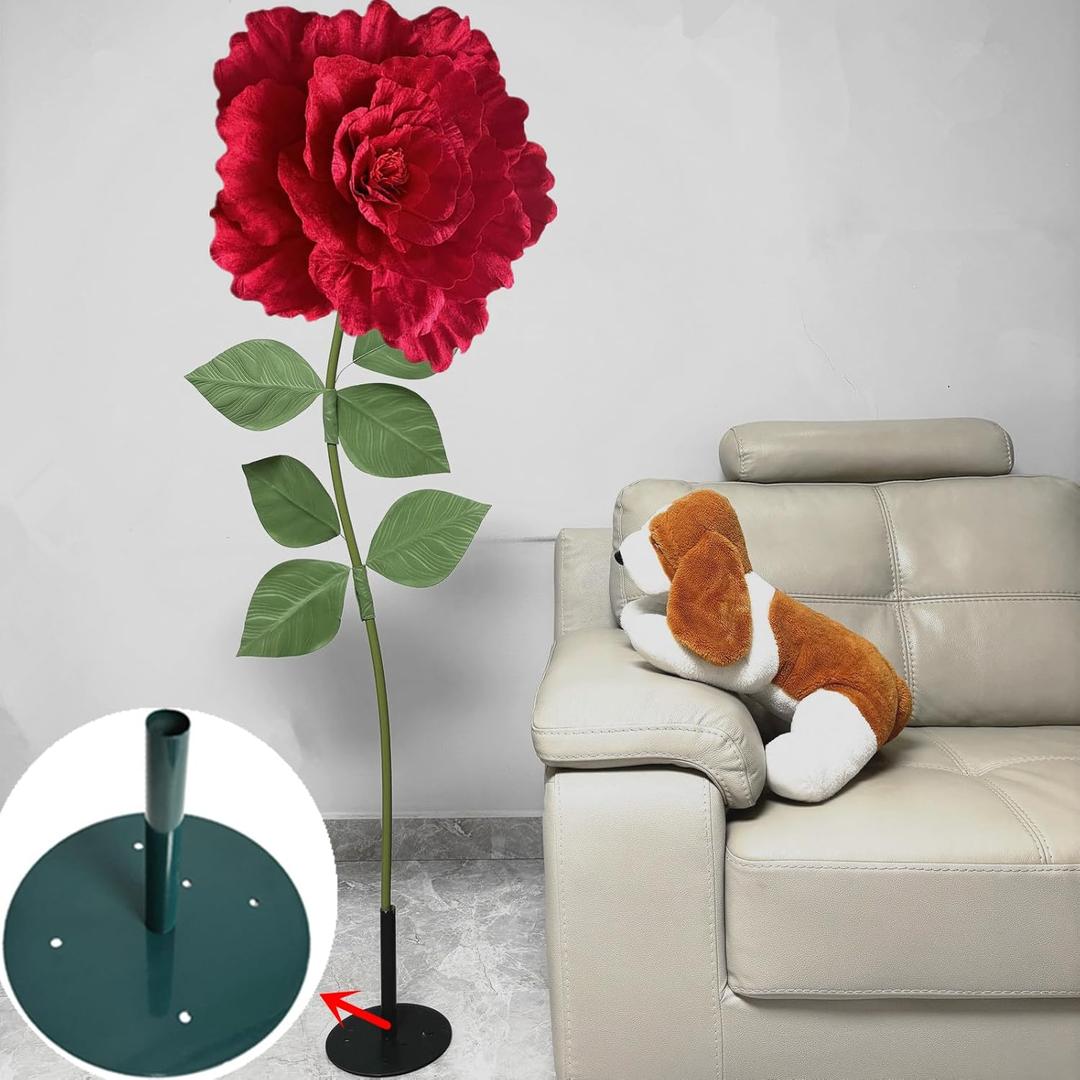 Giant Red Rose with Stem and Base Huge Artificial Flowers for Wedding Background, Party Decoration, Birthday Party, Photography Props, Shop Window Props, Banquet, Stage, Mall Display