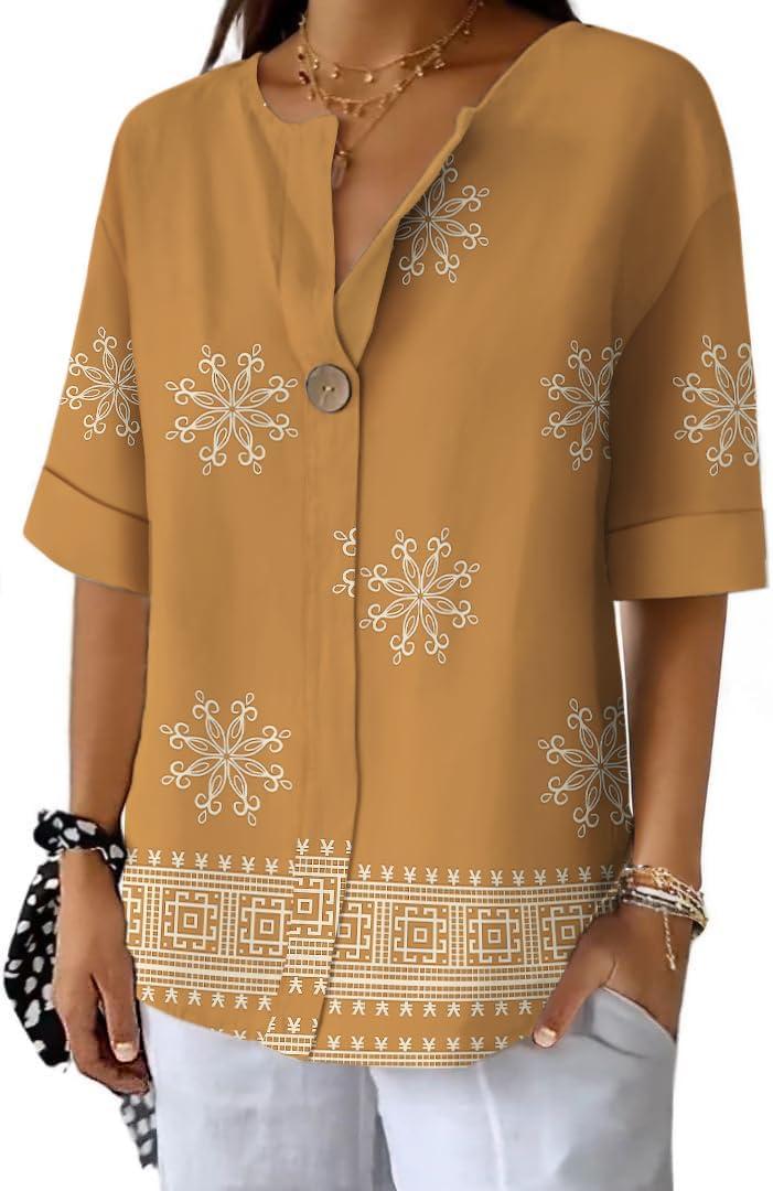 Summer Shirts for Women 2026 Short Sleeves Blouses Dressy Casual Tunic Tops (Brown, S)