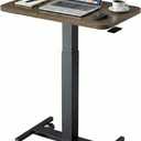 HUANUO Small Rolling Laptop Standing Desk, Height Adjustable Mobile T-Base Desk with Lockable Casters, Portable Sit-Stand Workstation for Bedside & Sofa, Walnut, 25.6" x 15.7"