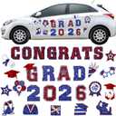 Landhoow 30 Pcs Graduation Car Magnets 2026 Senior Graduation Car Decoration Bumper Sticker Congrats Grad Magnet Magnetic Refrigerator Decal for Grad Parade Party Supplies(Red, Blue)