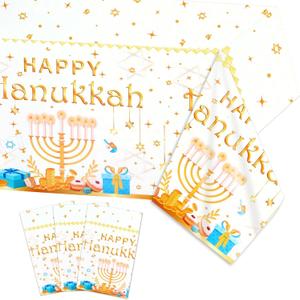 HOWAF 3 Pack Hanukkah Tablecloth Plastic, Jewish Tablecloth, Round Hanukkah Plastic Table Cover Chanukah Table Cloth for Jewish Chanukah Party Supplies, 108 x 54 inch