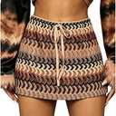 GORGLITTER Women's Crochet Vacation Summer Mini Skirts Boho Beach Hawaiian Party Club Graduation High Waist Knit Skirts Multicolor XX-Large Plus