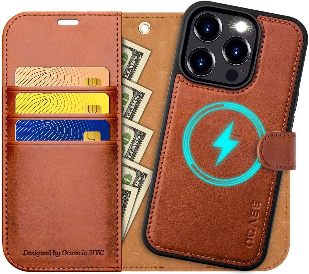 OCASE for iPhone 15 Pro Detachable Wallet Case with Card Holder, [2 in 1] PU Leather Flip Folio Case with RFID Blocking Magnetic Stand Removable Shockproof Phone Cover 6.1 Inch, Brown