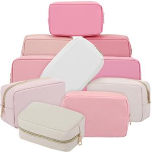 Sweetude 10 Pcs Preppy Makeup Bag Bulk PU Leather Cosmetic Bag Bridesmaid Gift Wedding Day Bachelorette Party Favor Toiletry Pouch DIY Skincare Pouch for Women(Pink)