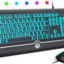 Wired Keyboard and Mouse Combo - Large Print Light Up Keyboard, USB Silent Wired Backlit Keyboard and Optical Mouse for Windows, PC, Laptop - Easy to See, USB Play and Plug