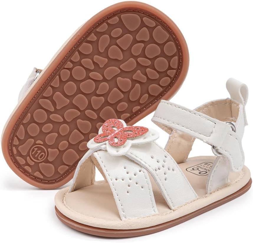 Babelvit Infant Baby Girl Boy Sandals Comfort Premium Summer Outdoor Casual Beach Shoes with Flower Bowknot Anti Slip Rubber Sole Newborn Toddler Prewalker First Walking Shoes (12-18 Months Toddler, 04 Cwhite)