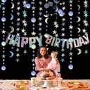 Star Moon Circle Dot Garland Party Decoration Kit, Holographic Party Decorations Hanging Stars Streamer Backdrop Crescent Garlands Happy Birthday Banner Backdrop for Birthday Wedding