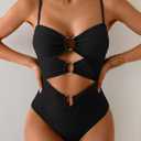 Eomenie Womens Cutout One Piece Swimsuit with Ring Linked Sexy Monokini Bathing Suit for Beach Vacation (Black, XXL)