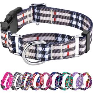 Hikiko Dog Collar for Small Medium Large Dogs, Adjustable Nylon Martingale Collars with Quick Release Buckle (Beige Plaid,M)
